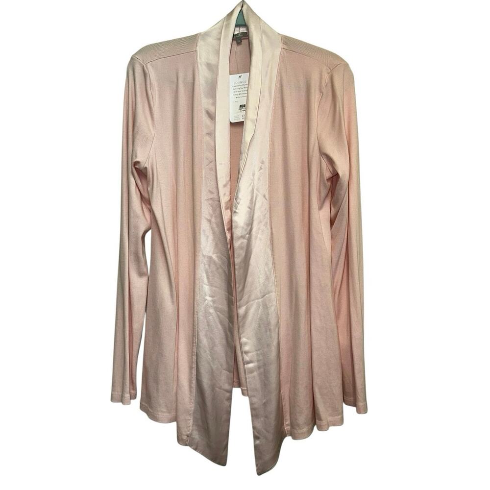 PJ Harlow Shelby Blush Satin Trim Lounge Cardigan Medium NWT Soft Luxury Robe‎